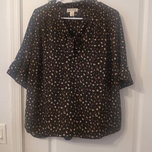 Faith And Joy Black Blouse with Brown And Cream Pattern